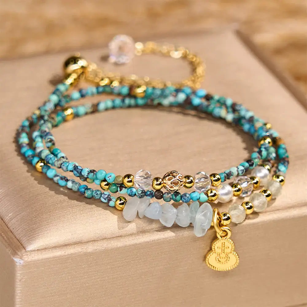 BWOOOH Turquoise Beaded Strength Triple Wrap Bracelet — Turquoise crystal healing bracelet for spiritual healing and mindf...