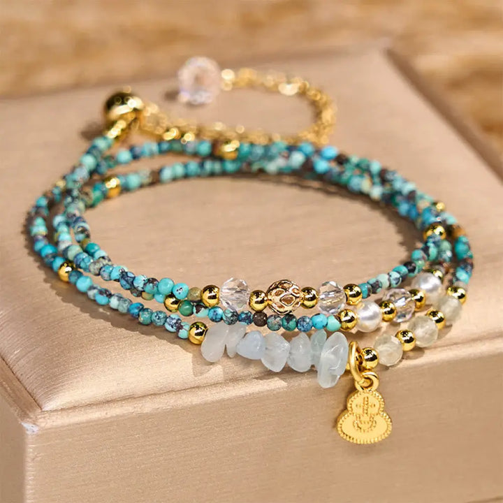 BWOOOH Turquoise Beaded Strength Triple Wrap Bracelet — Turquoise crystal healing bracelet for spiritual healing and mindf...