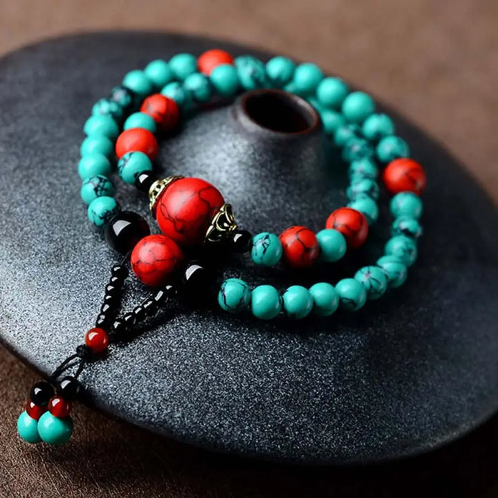 Buddha Stones Turquoise Black Onyx Red Turquoise Bead Protection Bracelet - Turquoise Bracelet - Bracelet Necklaces &amp;