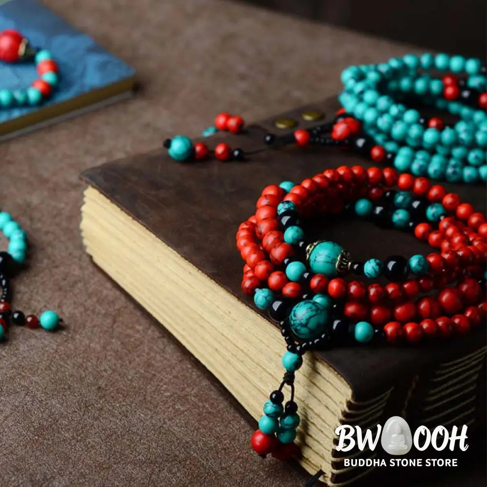 Buddha Stones Turquoise Black Onyx Red Turquoise Bead Protection Bracelet - Bracelet Necklaces &amp; Pendants