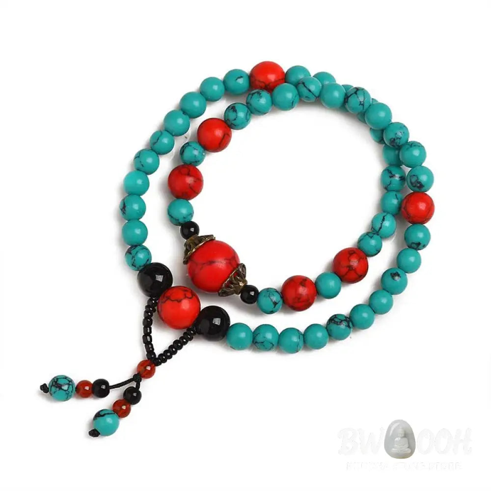 Buddha Stones Turquoise Black Onyx Red Turquoise Bead Protection Bracelet - Bracelet Necklaces &amp; Pendants