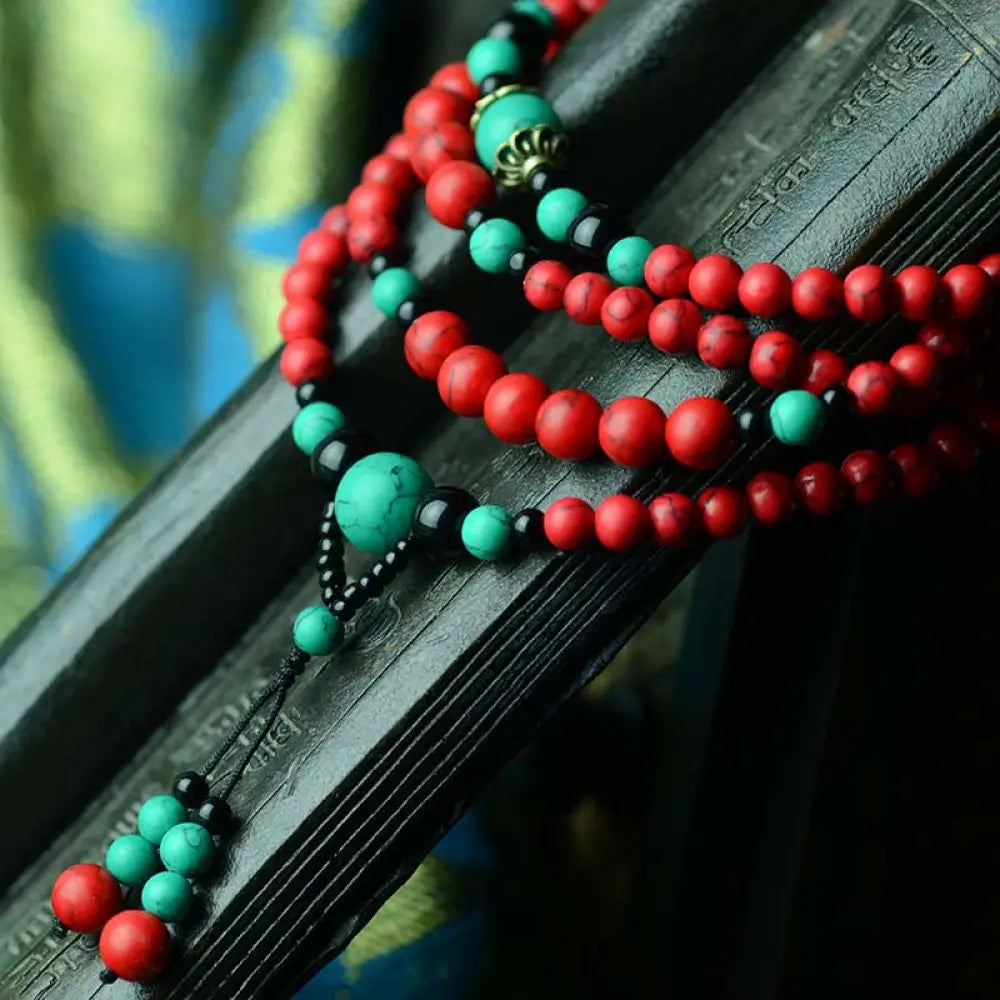 Buddha Stones Turquoise Black Onyx Red Turquoise Bead Protection Bracelet - Red Turquoise&amp;Black Onyx - Bracelet