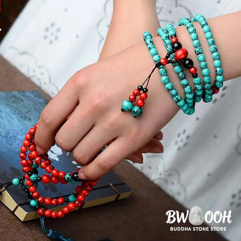 Buddha Stones Turquoise Black Onyx Red Turquoise Bead Protection Bracelet - Bracelet Necklaces &amp; Pendants