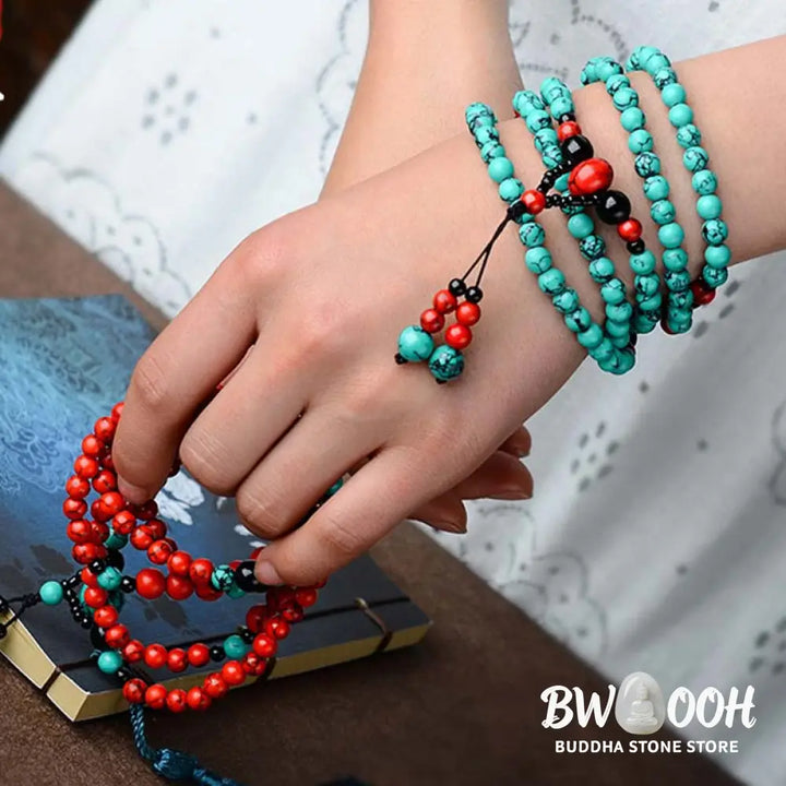 Buddha Stones Turquoise Black Onyx Red Turquoise Bead Protection Bracelet - Bracelet Necklaces &amp; Pendants