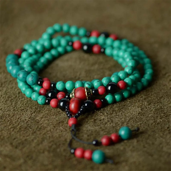 Buddha Stones Turquoise Black Onyx Red Turquoise Bead Protection Bracelet - Turquoise&amp;Black Onyx - Bracelet Necklaces &amp;