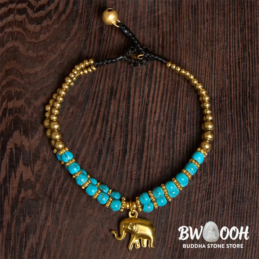 Buddha Stones Turquoise Elephant Luck Double-layer Plated Copper Strength Bracelet - Bracelet