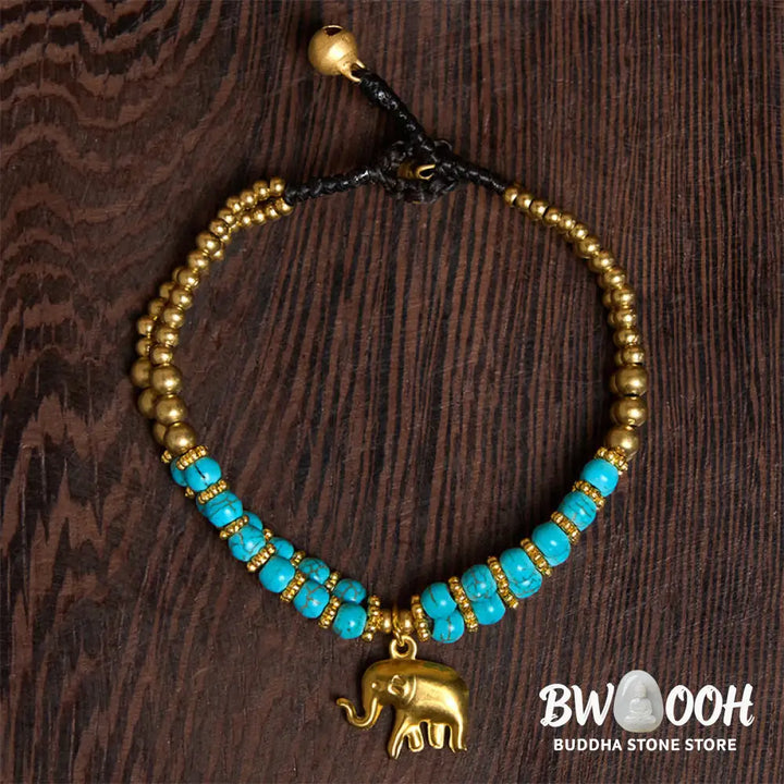 Buddha Stones Turquoise Elephant Luck Double-layer Plated Copper Strength Bracelet - Bracelet