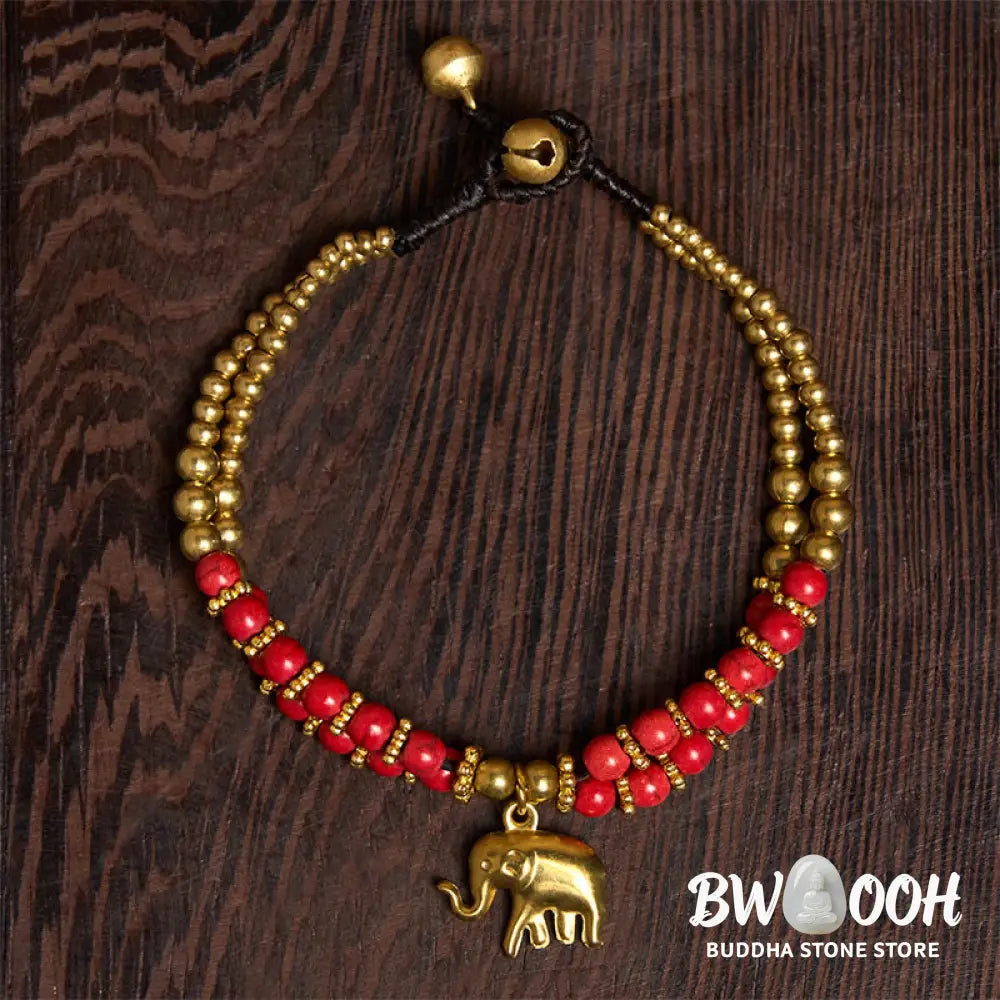 Buddha Stones Turquoise Elephant Luck Double-layer Plated Copper Strength Bracelet - Bracelet