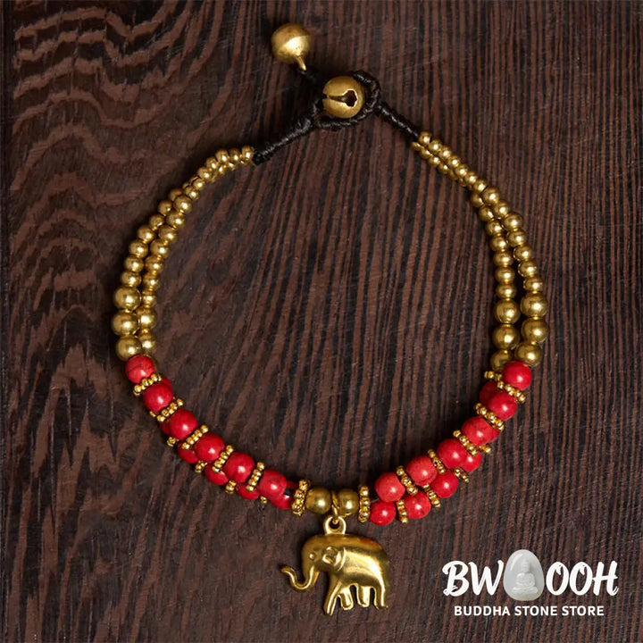 Buddha Stones Turquoise Elephant Luck Double-layer Plated Copper Strength Bracelet - Bracelet
