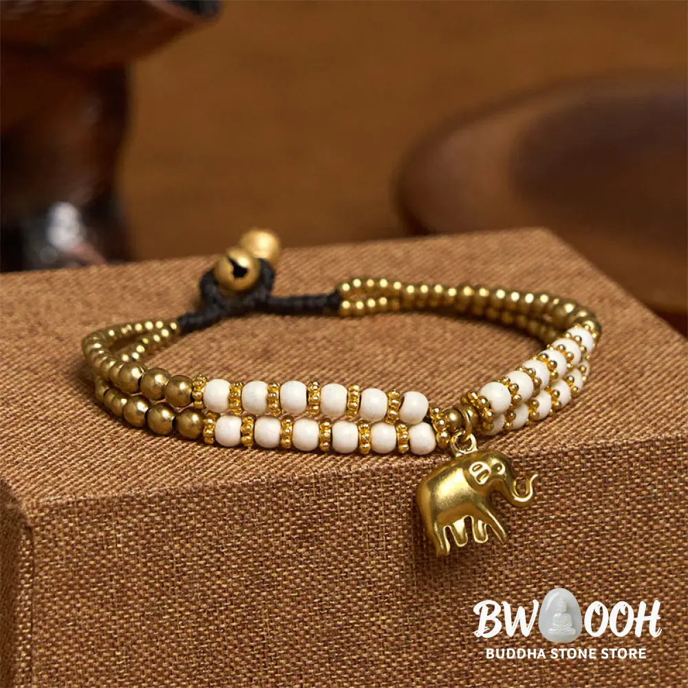 Buddha Stones Turquoise Elephant Luck Double-layer Plated Copper Strength Bracelet - Bracelet