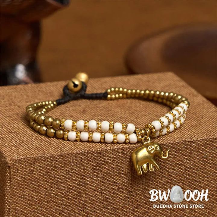 Buddha Stones Turquoise Elephant Luck Double-layer Plated Copper Strength Bracelet - Bracelet