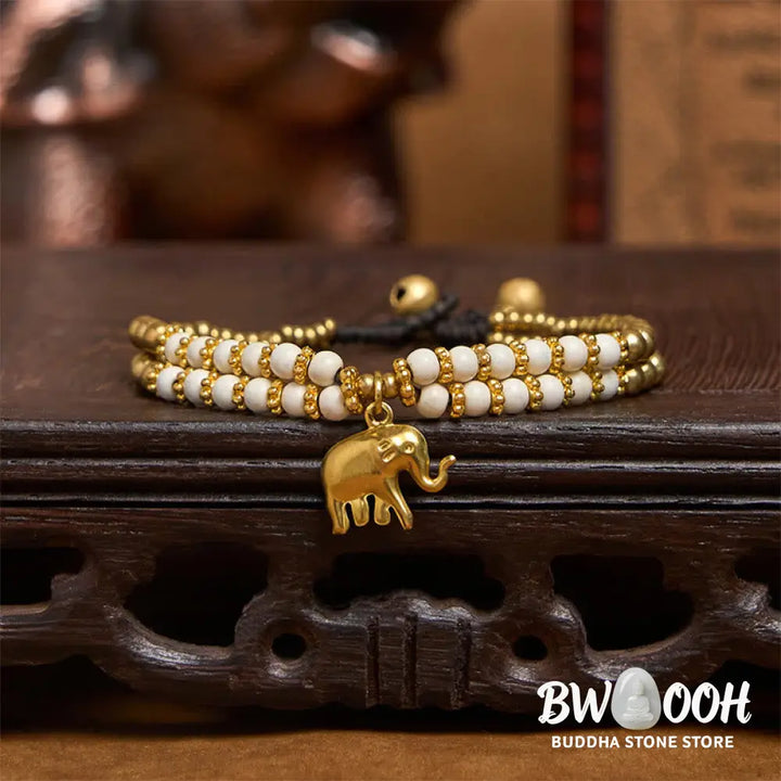 Buddha Stones Turquoise Elephant Luck Double-layer Plated Copper Strength Bracelet - Bracelet