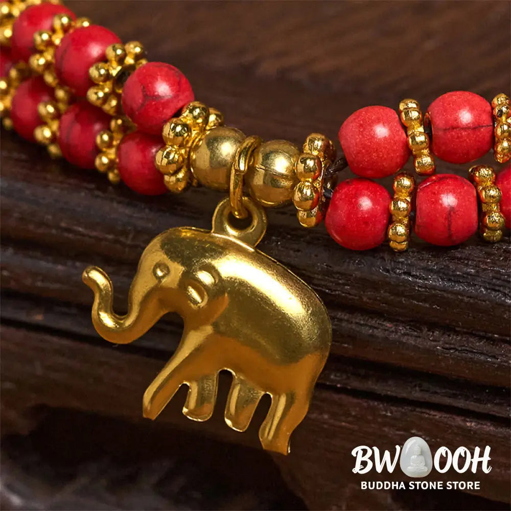 Buddha Stones Turquoise Elephant Luck Double-layer Plated Copper Strength Bracelet - Bracelet