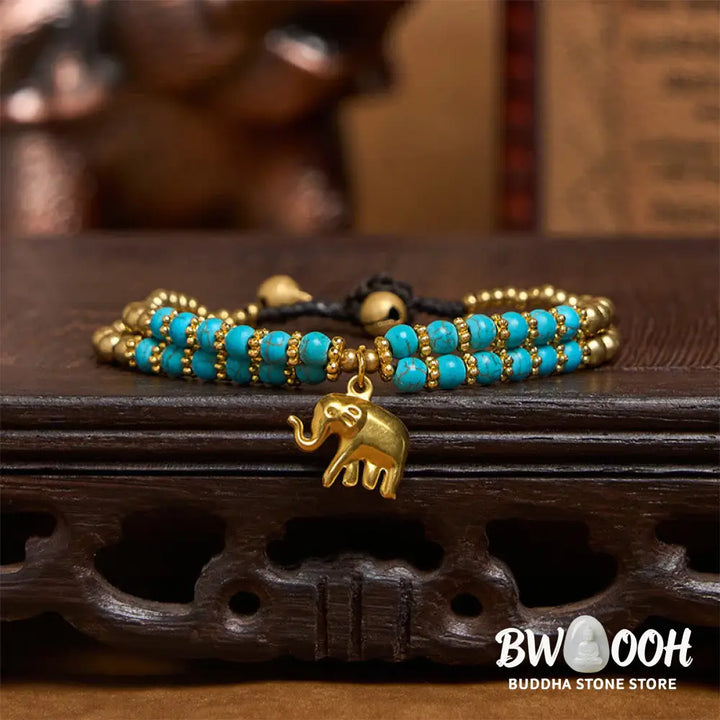 Buddha Stones Turquoise Elephant Luck Double-layer Plated Copper Strength Bracelet - Bracelet