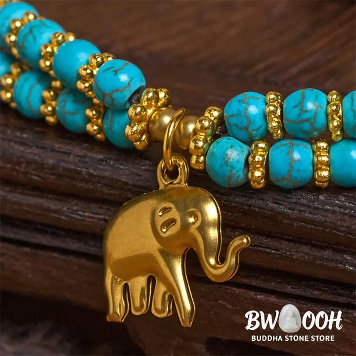 Buddha Stones Turquoise Elephant Luck Double-layer Plated Copper Strength Bracelet - Bracelet