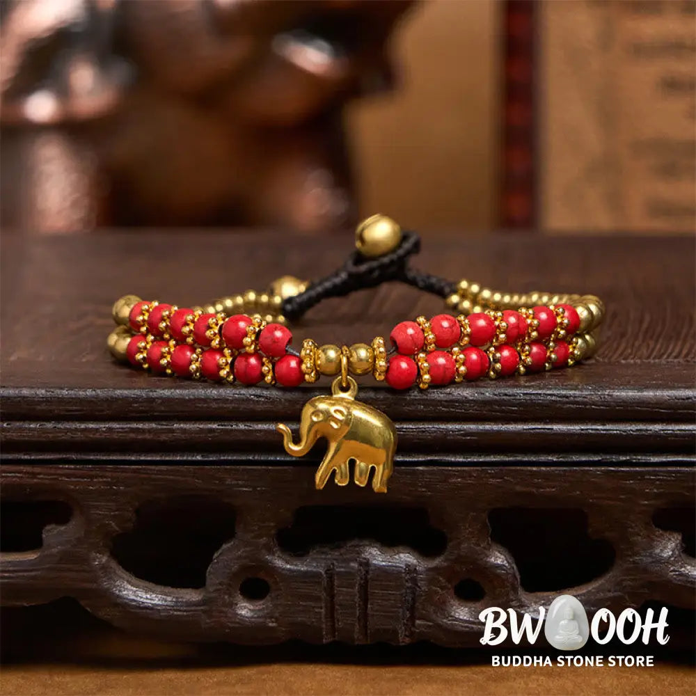 Buddha Stones Turquoise Elephant Luck Double-layer Plated Copper Strength Bracelet - Bracelet