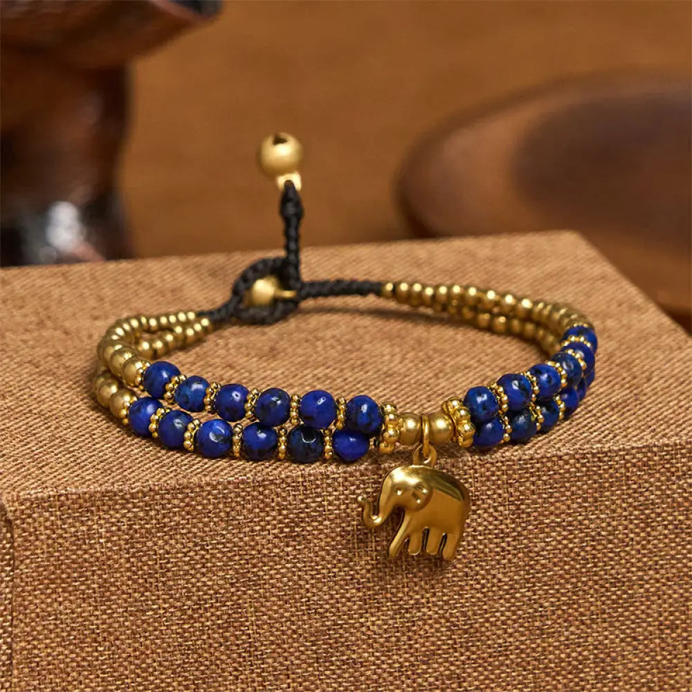 Buddha Stones Turquoise Elephant Luck Double-layer Plated Copper Strength Bracelet - Blue Turquoise(Wrist