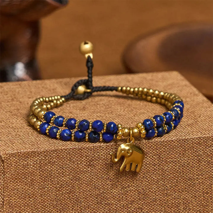 Buddha Stones Turquoise Elephant Luck Double-layer Plated Copper Strength Bracelet - Blue Turquoise(Wrist