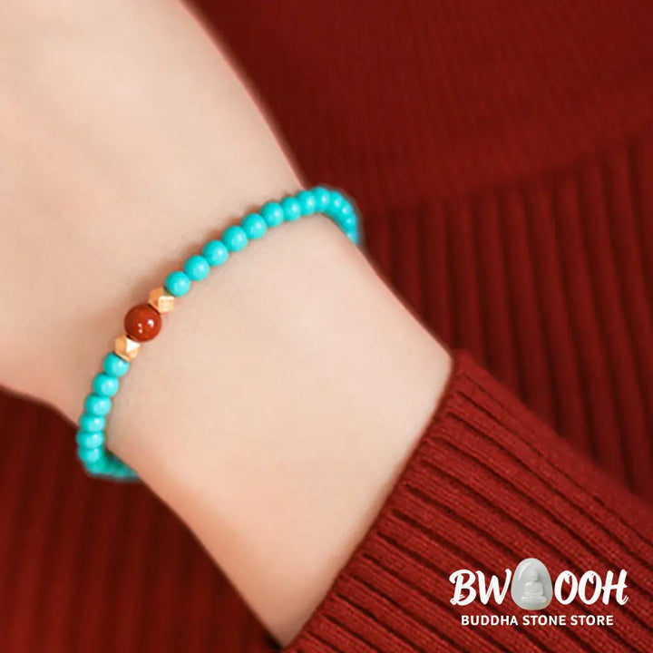 Buddha Stones Turquoise Red Agate Beaded Protection Bracelet - BWOOOH - Turquoise(Wrist Circumference 14-16cm)