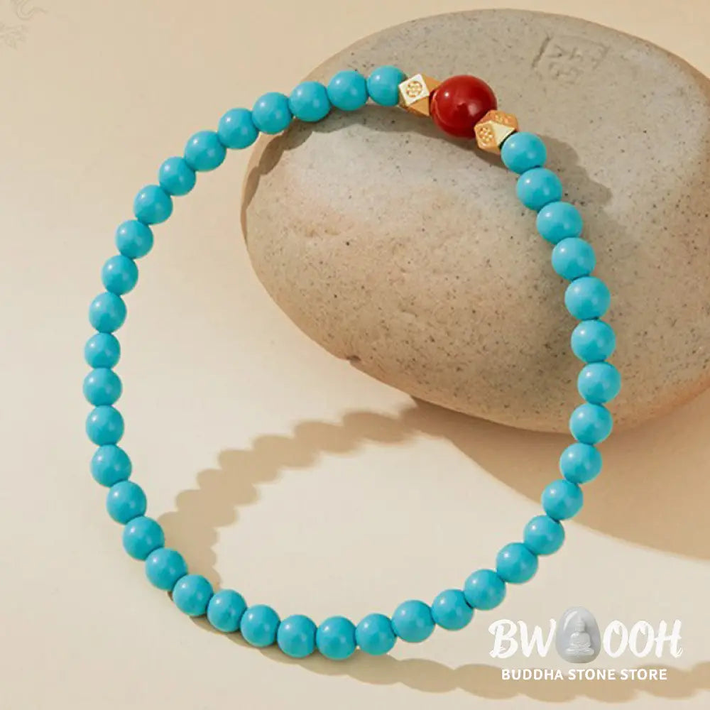Buddha Stones Turquoise Red Agate Beaded Protection Bracelet - BWOOOH - Turquoise(Wrist Circumference 14-16cm)