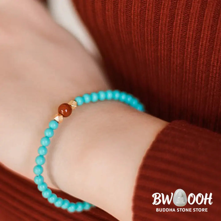 Buddha Stones Turquoise Red Agate Beaded Protection Bracelet - BWOOOH - Turquoise(Wrist Circumference 14-16cm)