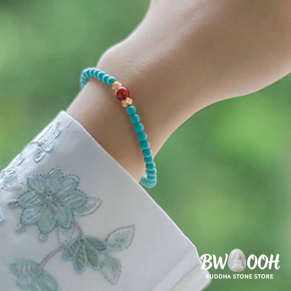 Buddha Stones Turquoise Red Agate Beaded Protection Bracelet - BWOOOH - Turquoise(Wrist Circumference 14-16cm)