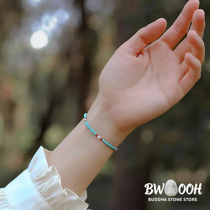 Buddha Stones Turquoise Red Agate Pearl Small Beaded Protection Bracelet - BWOOOH - Bracelet