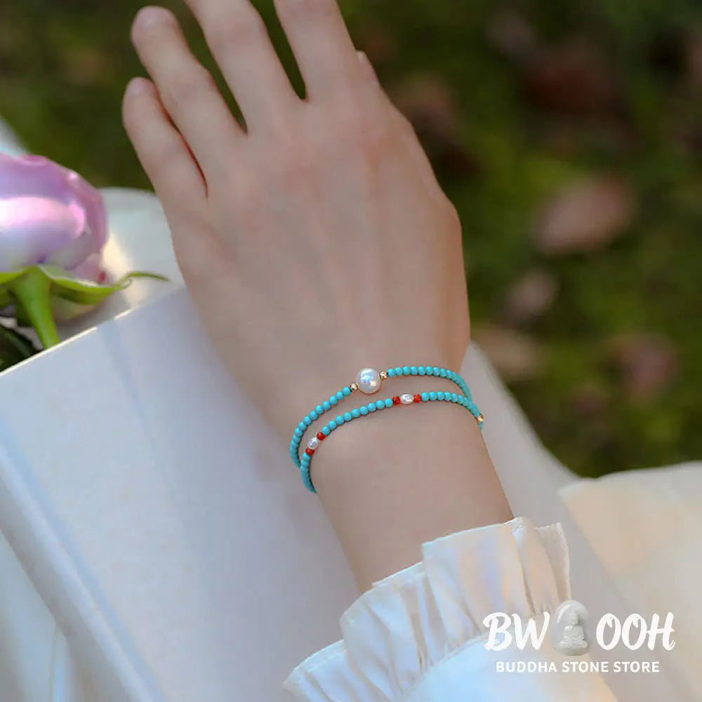 Buddha Stones Turquoise Red Agate Pearl Small Beaded Protection Bracelet - BWOOOH - Bracelet