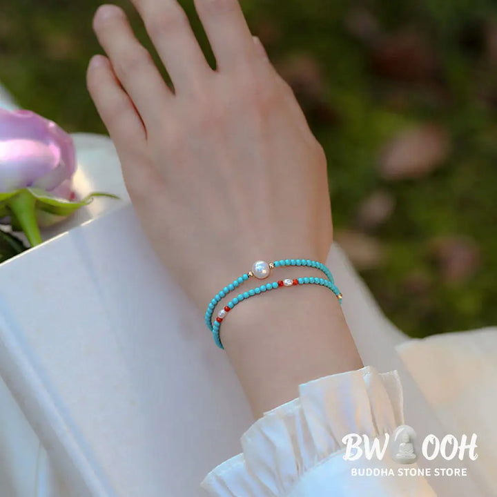 Buddha Stones Turquoise Red Agate Pearl Small Beaded Protection Bracelet - BWOOOH - Bracelet