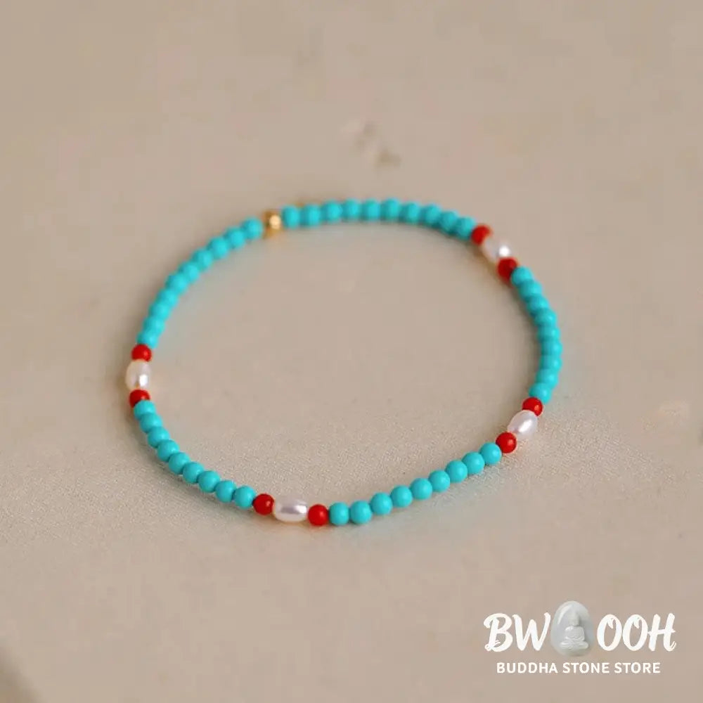 Buddha Stones Turquoise Red Agate Pearl Small Beaded Protection Bracelet - BWOOOH - Bracelet