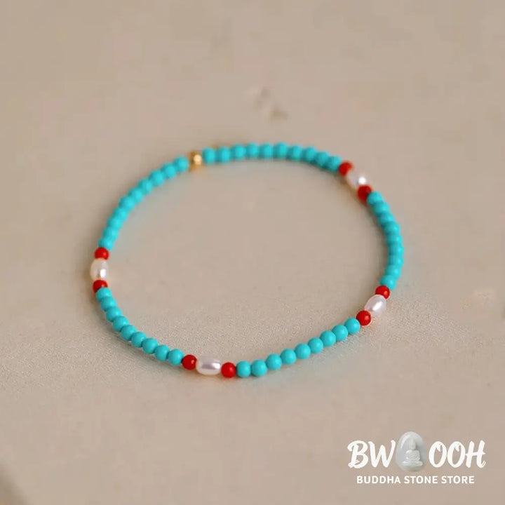 Buddha Stones Turquoise Red Agate Pearl Small Beaded Protection Bracelet - BWOOOH - Bracelet