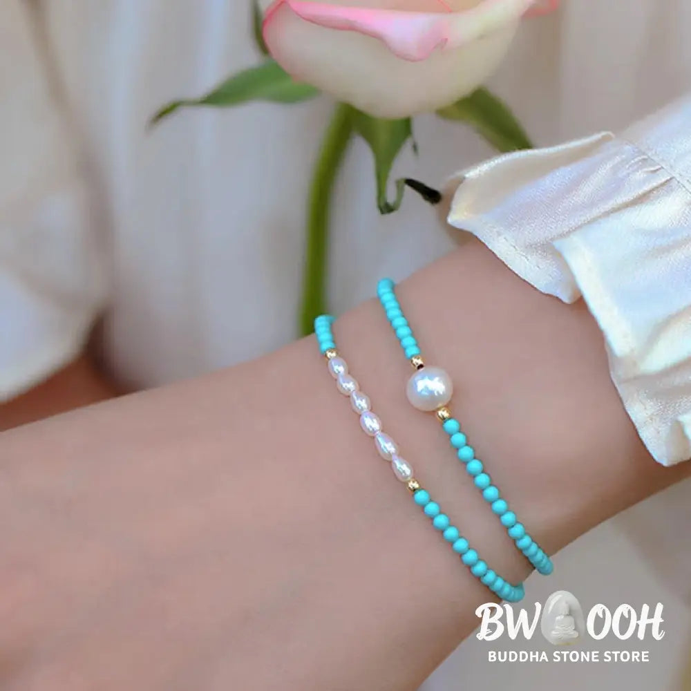 Buddha Stones Turquoise Red Agate Pearl Small Beaded Protection Bracelet - BWOOOH - Bracelet