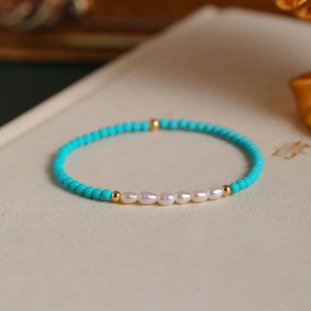Buddha Stones Turquoise Red Agate Pearl Small Beaded Protection Bracelet - BWOOOH - Pearl Beads&amp;Turquoise(Wrist