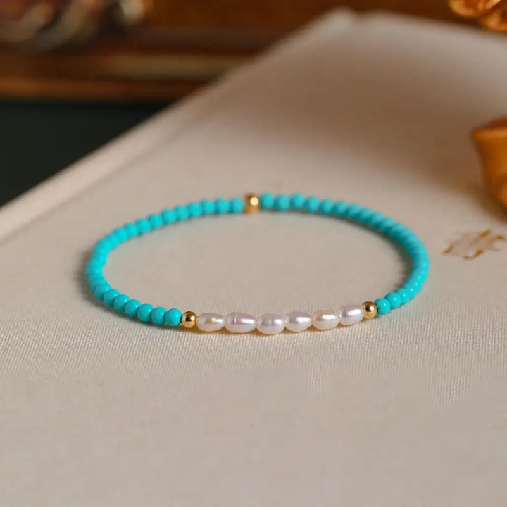 Buddha Stones Turquoise Red Agate Pearl Small Beaded Protection Bracelet - BWOOOH - Pearl Beads&amp;Turquoise(Wrist