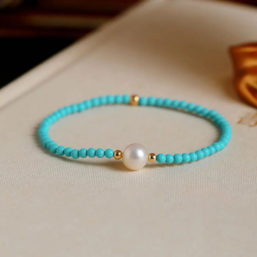 Buddha Stones Turquoise Red Agate Pearl Small Beaded Protection Bracelet - BWOOOH - One Pearl&amp;Turquoise(Wrist