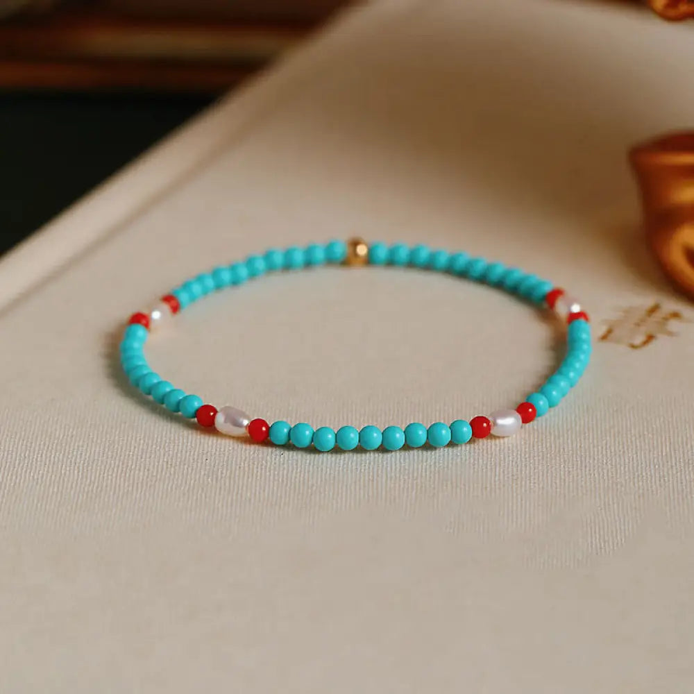 BWOOOH Turquoise Red Agate Pearl Small Beaded Protection Bracelet - BWOOOH - Red Agate&Turquoise(Wrist