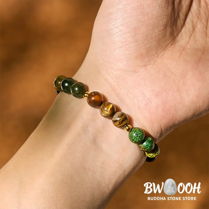 Buddha Stones Turquoise Tiger Eye Beads Glass Balance Serenity Bracelet - Turquoise &amp; Tiger Eye(Wrist Circumference: