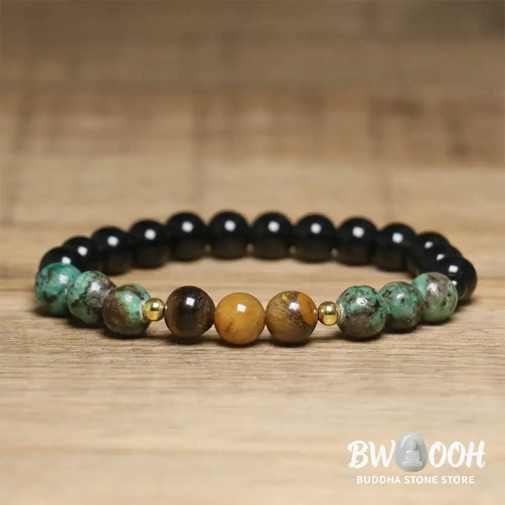 Buddha Stones Turquoise Tiger Eye Beads Glass Balance Serenity Bracelet - Turquoise &amp; Tiger Eye(Wrist Circumference: