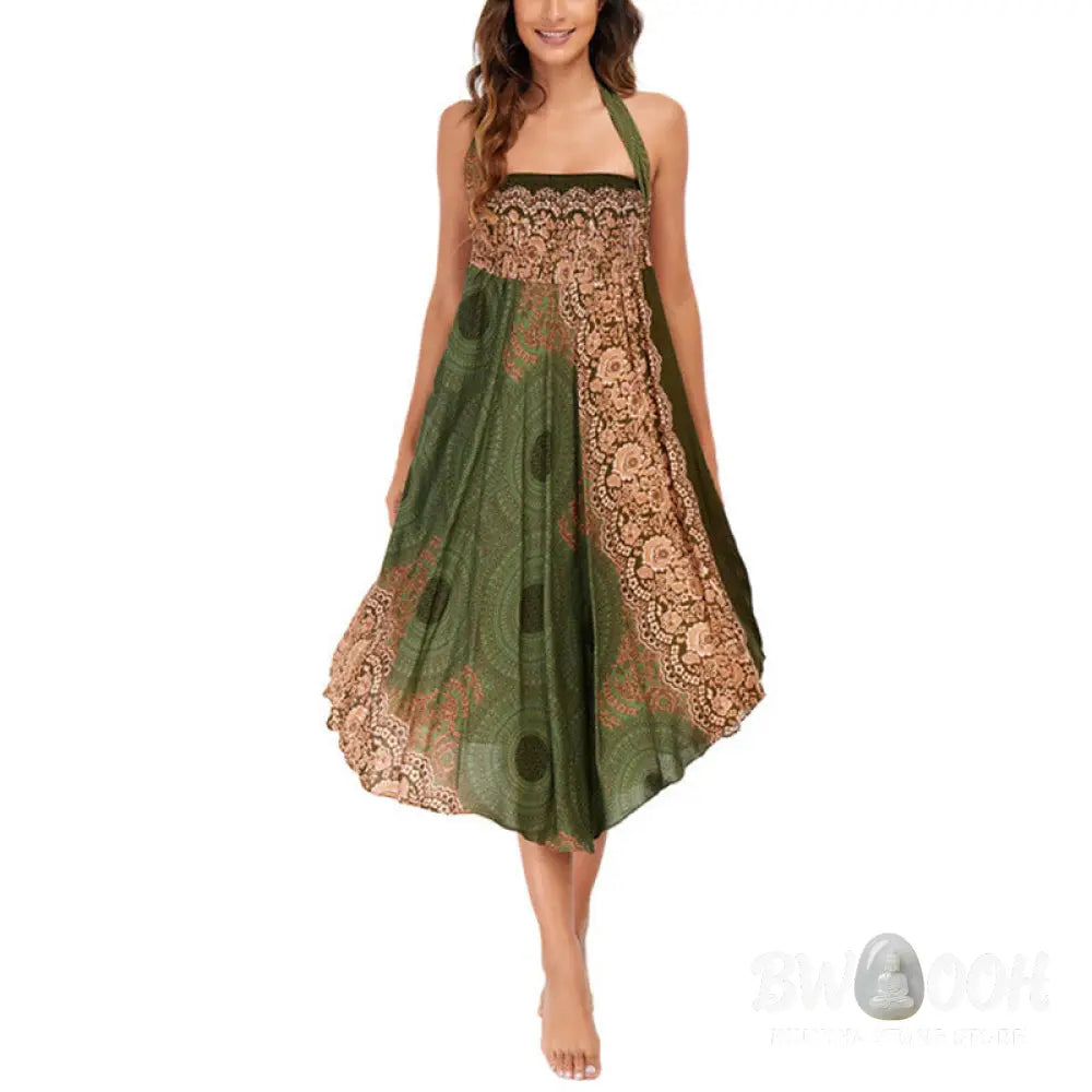Buddha Stones Two Style Wear Bohemian Compass Rose Flower Lace-up Skirt Dress - Skirt&amp;Dress