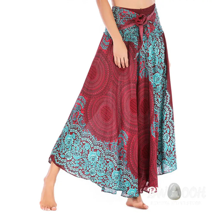 Buddha Stones Two Style Wear Bohemian Compass Rose Flower Lace-up Skirt Dress - Skirt&amp;Dress