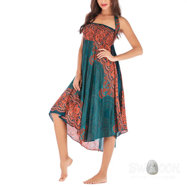Buddha Stones Two Style Wear Bohemian Compass Rose Flower Lace-up Skirt Dress - Skirt&amp;Dress