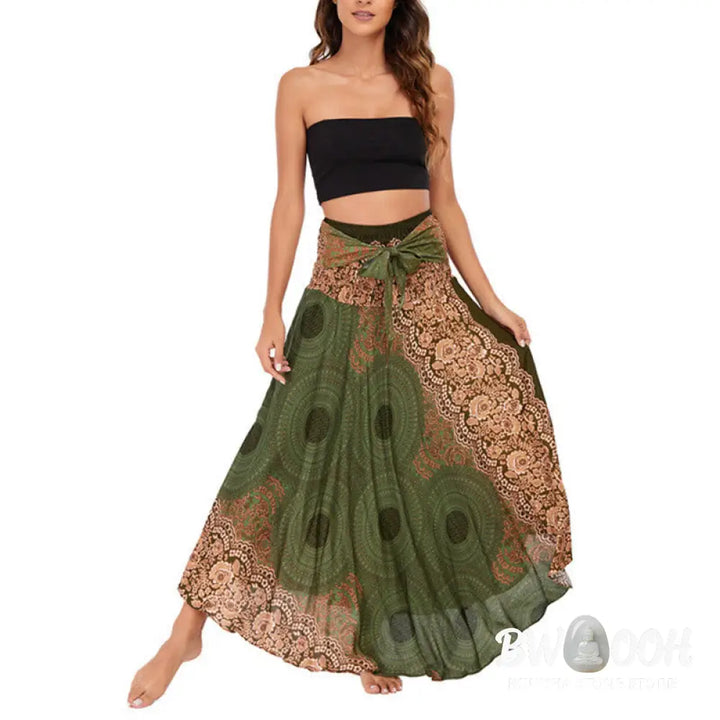 Buddha Stones Two Style Wear Bohemian Compass Rose Flower Lace-up Skirt Dress - Skirt&amp;Dress