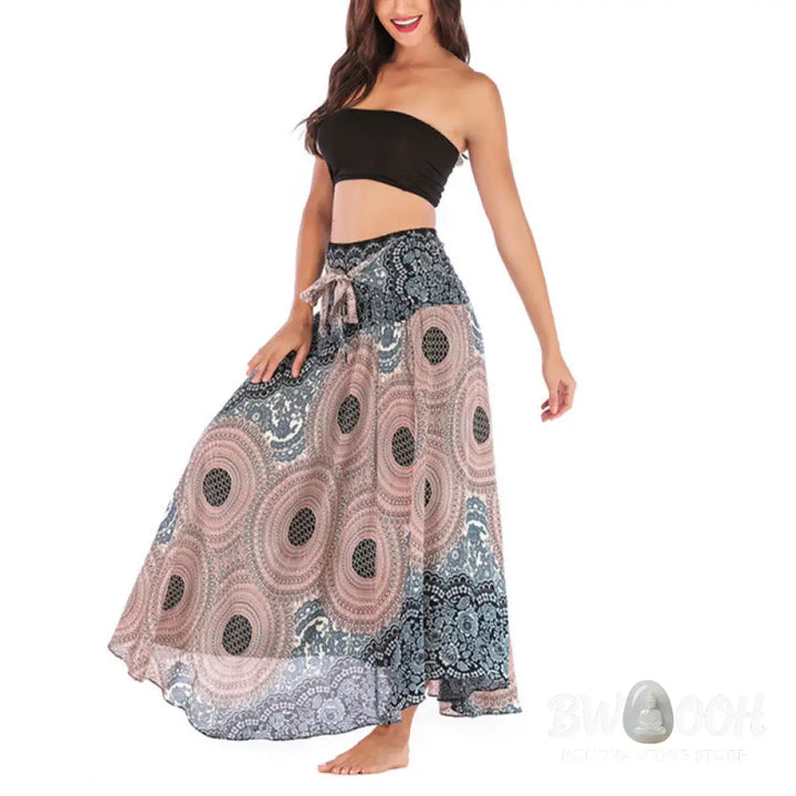 Buddha Stones Two Style Wear Bohemian Compass Rose Flower Lace-up Skirt Dress - Skirt&amp;Dress