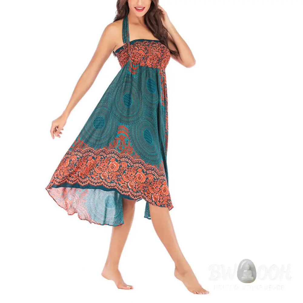 Buddha Stones Two Style Wear Bohemian Compass Rose Flower Lace-up Skirt Dress - Skirt&amp;Dress