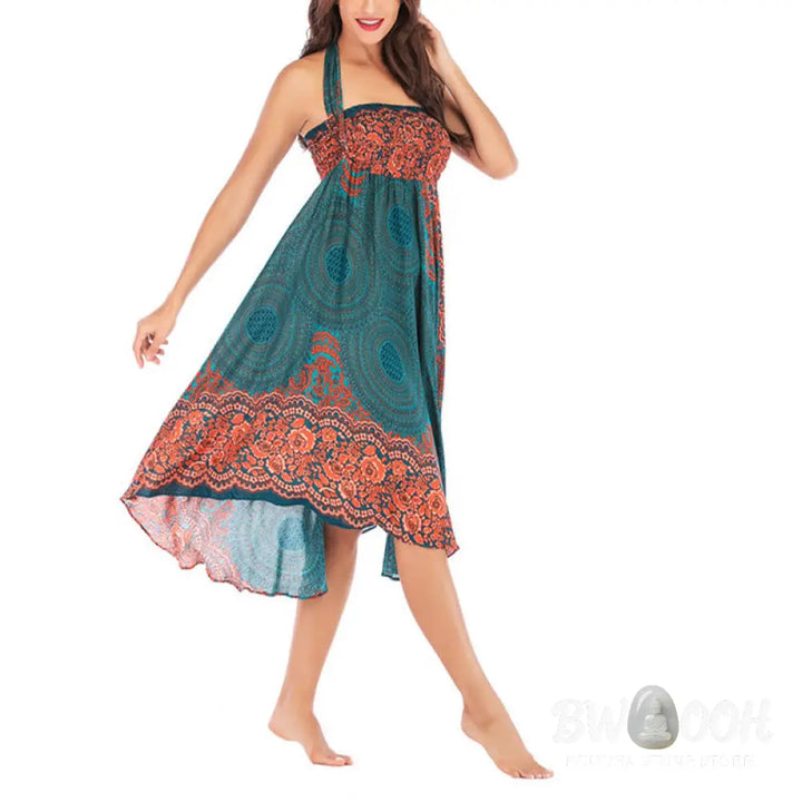 Buddha Stones Two Style Wear Bohemian Compass Rose Flower Lace-up Skirt Dress - Skirt&amp;Dress