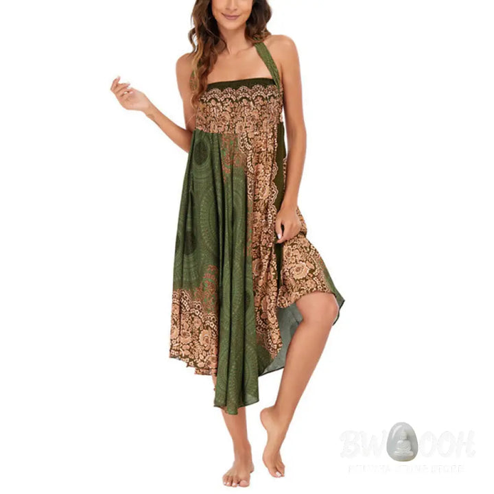 Buddha Stones Two Style Wear Bohemian Compass Rose Flower Lace-up Skirt Dress - Skirt&amp;Dress