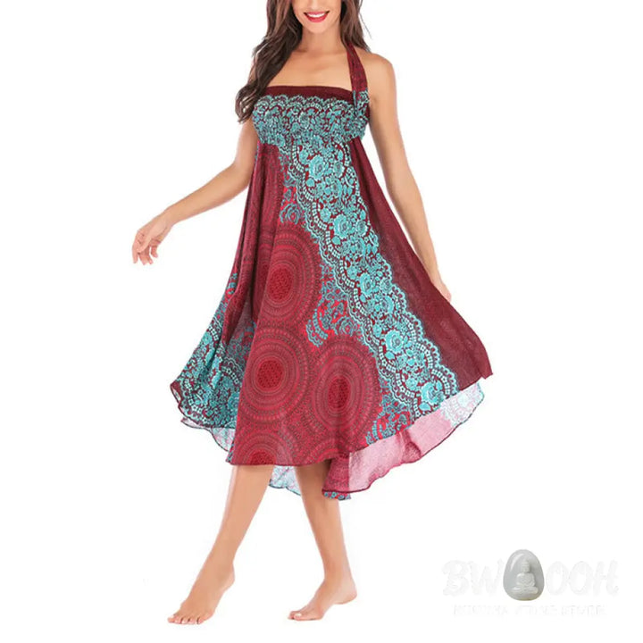 Buddha Stones Two Style Wear Bohemian Compass Rose Flower Lace-up Skirt Dress - Skirt&amp;Dress