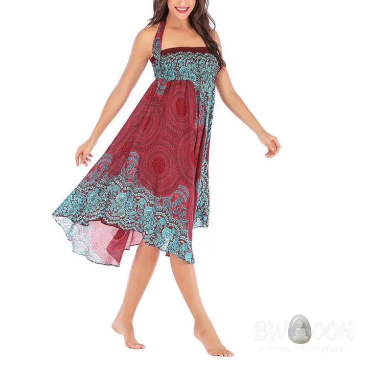 Buddha Stones Two Style Wear Bohemian Compass Rose Flower Lace-up Skirt Dress - Skirt&amp;Dress