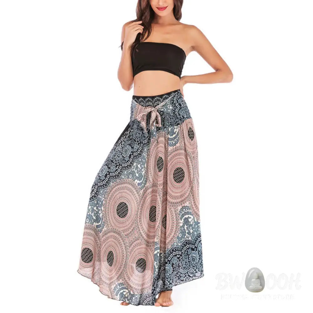 Buddha Stones Two Style Wear Bohemian Compass Rose Flower Lace-up Skirt Dress - Skirt&amp;Dress