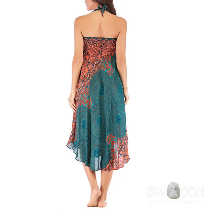 Buddha Stones Two Style Wear Bohemian Compass Rose Flower Lace-up Skirt Dress - Skirt&amp;Dress